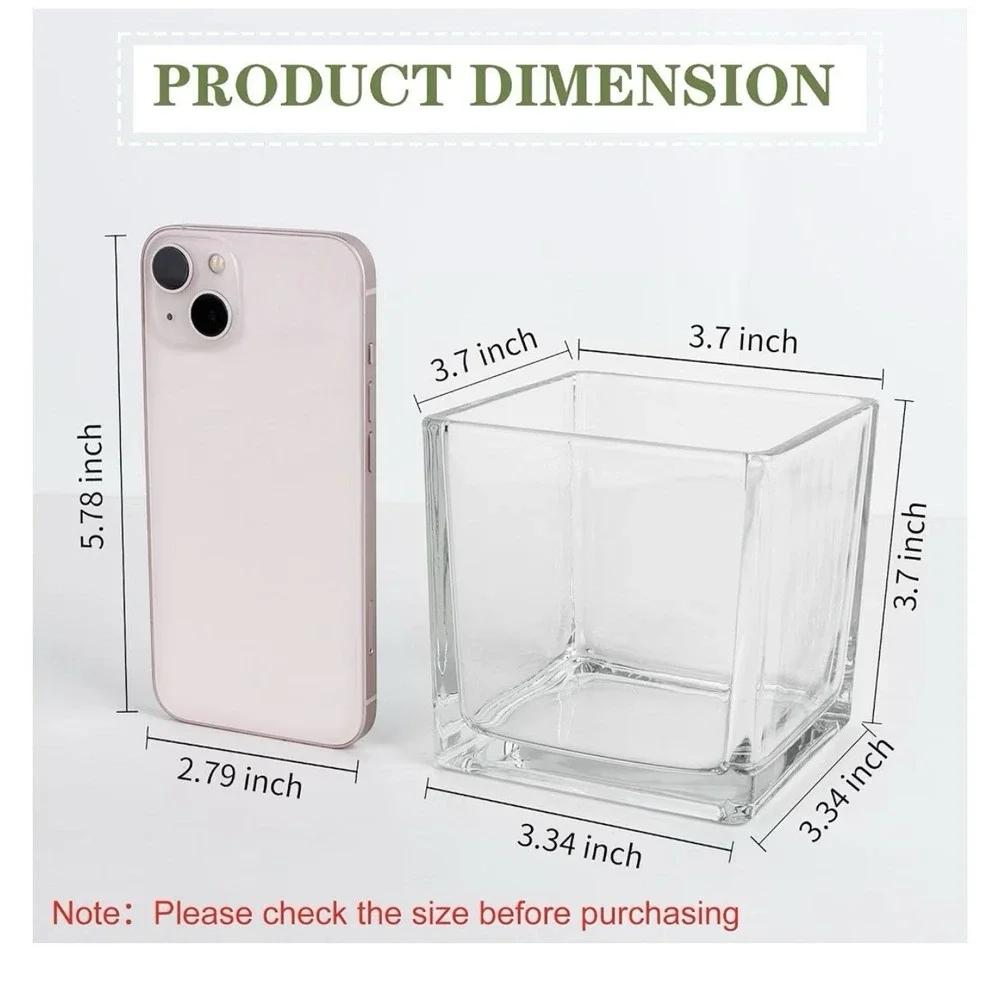Set of 6 Clear Glass Square Cube Flower Vase 3.7in Modern Decorative